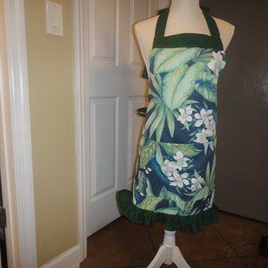 Tropical print apron with ruffle
